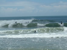 surfistas disfrutando de una gran cantidad de olas