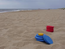 discos de tejo en la arena de la playa manantiales